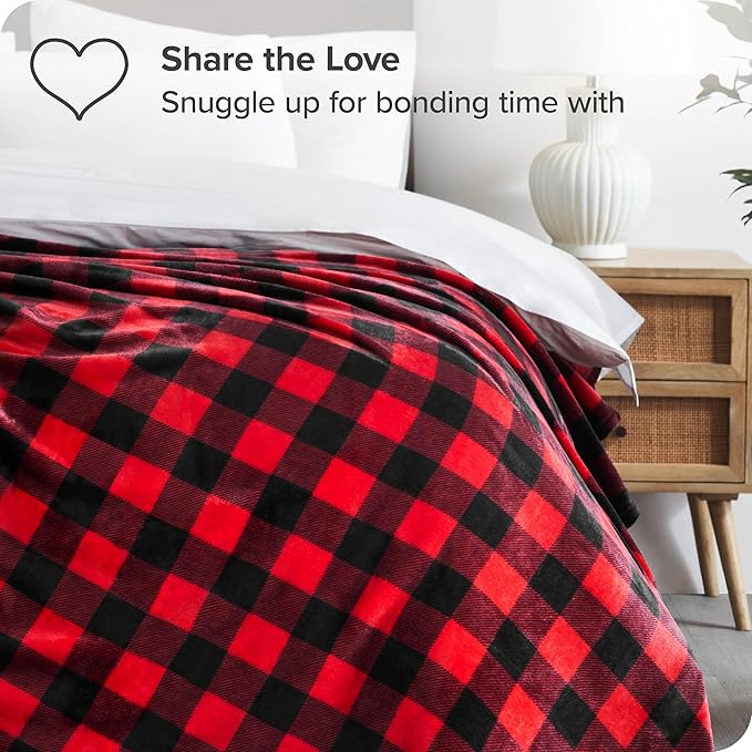 Bare Home Textured Fleece Blanket - Twin/Twin Extra Long - Ultra-Soft Lightweight for Bed, Sofa, and Couch - Luxury Microplush - Cozy Warm Blanket (Twin/Twin XL, Chester Buffalo Plaid - Red/Black)
