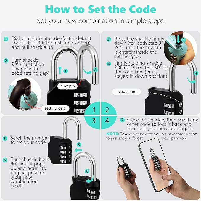 CL21BG 2.6 Inch Long Shackle Combination Lock, 4 Digit Combination Padlock Set Your own Combination for Gym Locker Lock, School, Gates, Doors, Toolbox, Hasps and Storage (Blue-Gray (L) *1)