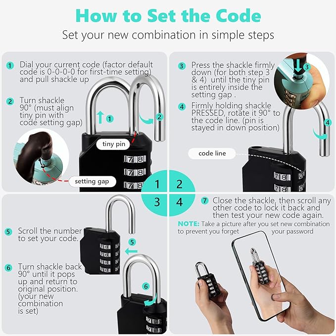 CL21RQ 2.6 Inch Long Shackle Combination Lock, 4 Digit Combination Padlock Set Your own Combination for Gym Locker Lock, School, Gates, Doors, Toolbox, Hasps and Storage (Rose Quartz (L) *1)