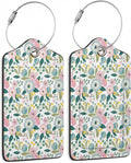 Set of 2 Luggage Tags for Suitcases, Leather Groovy Flower Baggage Tags with Stainless Steel Loop, Privacy Name ID Card Cover Kawaii Travel Labels for Women Men Kids Girls