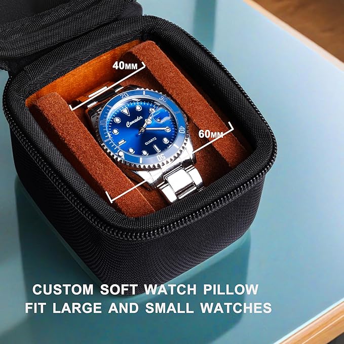 single watch travel case, hard watch case with/compartment for jewelry organizer, rings bracelet cufflink organization