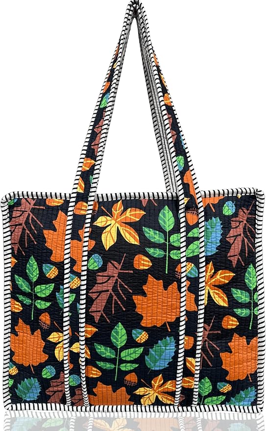 Cotton Quilted Tote Bag for Women – Large Beach & Travel Tote with Zipper, Reusable Grocery Bag