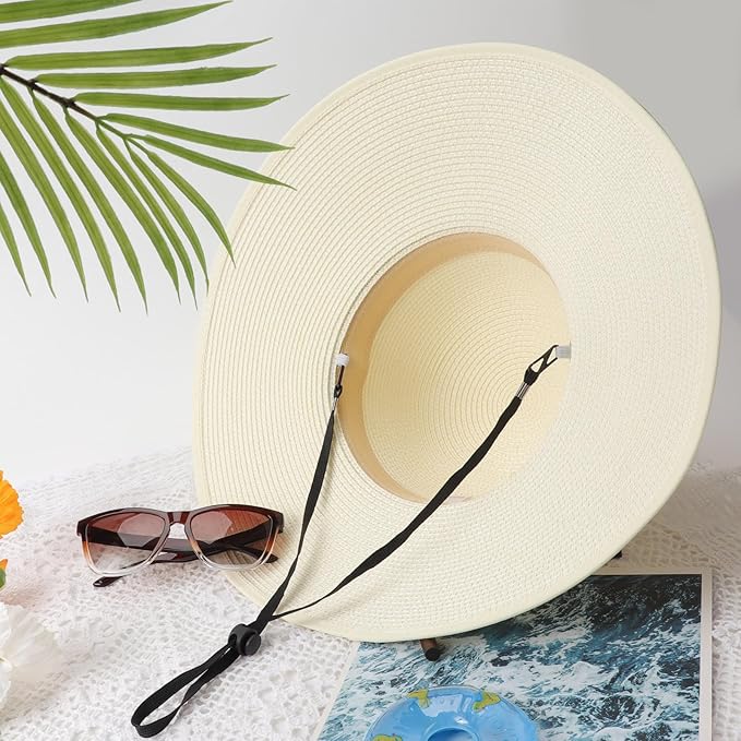 DRESHOW Beach Hats for Women Big Straw Wide Brim Summer Hat Floppy Foldable Roll up Cap Sun Hat UPF 50+