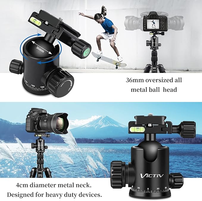 VICTIV 78" Tripod for Camera, Tall DSLR Tripod & Monopods, Professional Heavy Duty Tripod for Spotting Scopes, Binocular, Aluminum Camera Tripods Stand, Compatible with Canon Nikon Sony