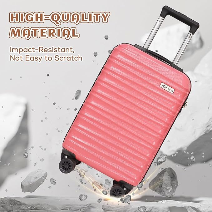 Carry on luggage 20 In suitcase with Spinner Wheels ABS & PC Hardside Luggage（Pink）