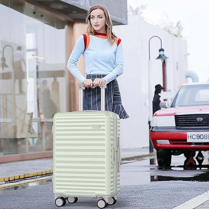 SHOWKOO Luggage Sets 3 Piece Hardside Expandable Suitcase with Double Spinner Wheels Tsa Lock Cyan (20in/24in/28in)