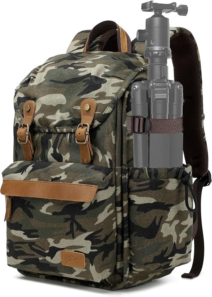 Padwa Lifestyle Camouflage Camera Backpack - Professional DSLR & UAV Camera Bag,Anti Theft Canvas Camera Backpack with Rain Cover,Large Capacity Photography Travel Camera Bag with Multi Compartments