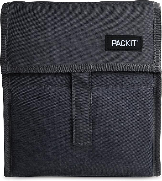 Packit® Freezable Lunch Bag, City Charcoal, Built with ECOFREEZE® Technology, Foldable, Reusable, Zip and Velcro Closure with Buckle Handle, Designed for Work Lunches and Fresh Lunch On the Go