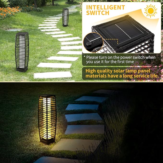 Solar Floor Lamp, Outdoor Floor Lamp, Solar Lanterns Outdoor Waterproof, Solar Powered Resin Wicker Outdoor Solar Lamp,Weather-Resistant Rattan Deck Light for Porch, Garden, Patio, Deck