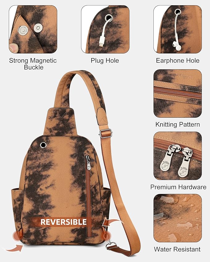 FADEON Large Sling Bag for Women, Leather Crossbody Purse Designer Anti Theft Sling Backpack, RFID Fanny Packs for Travel