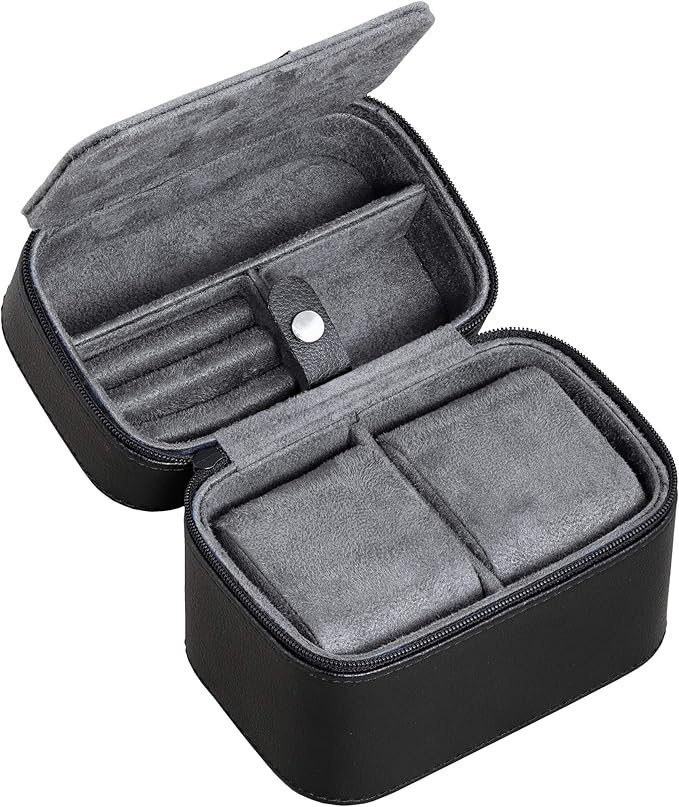 ROTHWELL Gift Box with 6 Slots Leather Watch Box and 2 Watches Travel Case - Storage Box Holder with Glass Top (Black/Grey Gift Box)