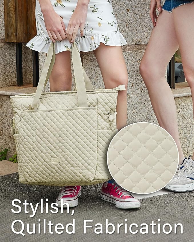 BAGSMART 25L Quilted Tote Bag Large Shoulder Bag with Top Handle for Women, Machine Washable Work Travel Handbag