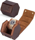 Leather Watch Cases for Men - Hexagon Single & Double Watch Roll Travel Case - Genuine Napa Leather with Velvet Interior - Storage & Display Holder for 1 Watch or 2 Watches
