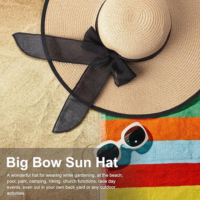 DRESHOW Beach Hats for Women Big Straw Wide Brim Summer Hat Floppy Foldable Roll up Cap Sun Hat UPF 50+