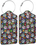 Sugar Skull Cat 2 Pack Luggage Tag for Suitcases Day of The Dead PU Leather Bag Travel Suitcase ID Identifier Baggage Tags for Women Men Travel