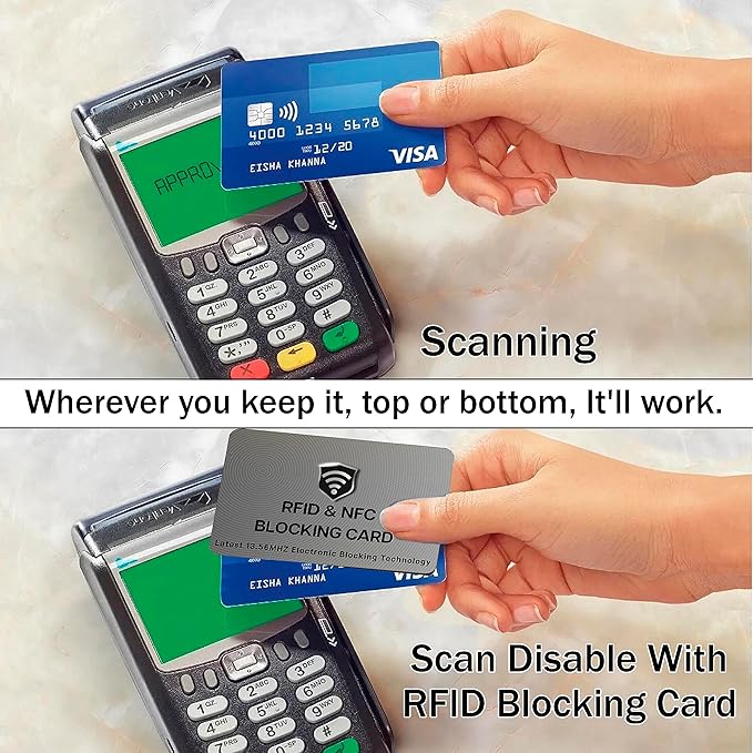 SaiTech IT 2 Pack RFID Blocking Cards, One Card Protects Entire Wallet Purse For Men & Women, NFC Contactless Bank Debit Credit Card Protector ID ATM Guard Card – Grey