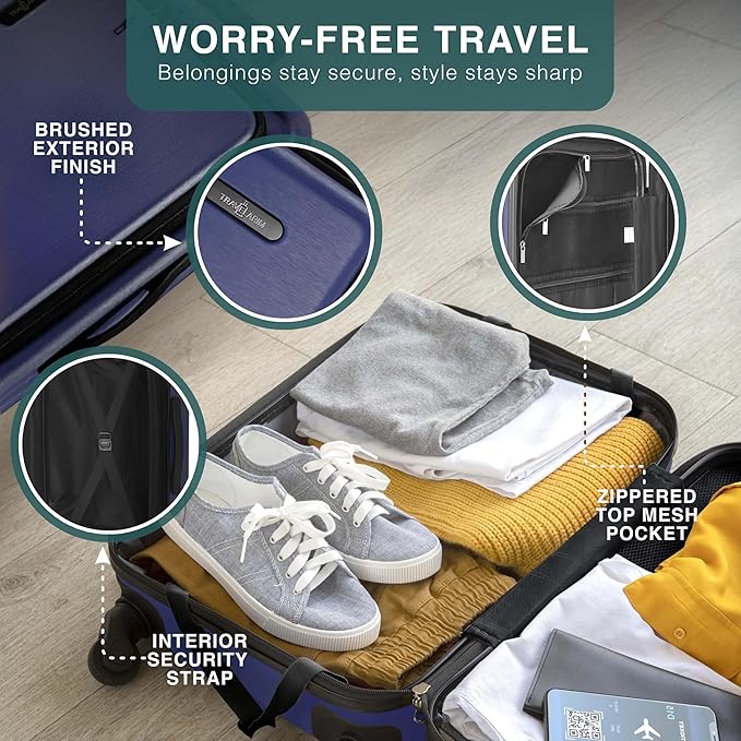 Luggage Sets 3 Piece, 22 Inch Carry on Luggage and 24 Inch Suitcases with Wheels Spinner, Durable Hard Shell Suitcase Set, Expandable Travel Suitcase, Navy
