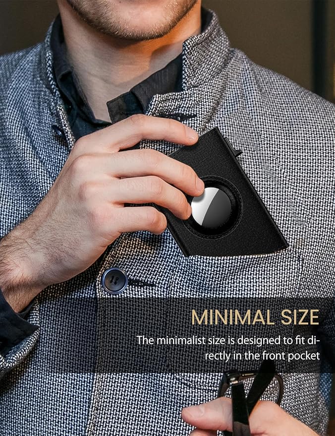 typecase Mens Wallet Card Holder for AirTag: Leather Smart Wallet for Men Compatible with Apple Air Tag, RFID Blocking, Slim, Minimalist - 9-14 Card Capacity | ID Window | Cash Slot (Dark Black)