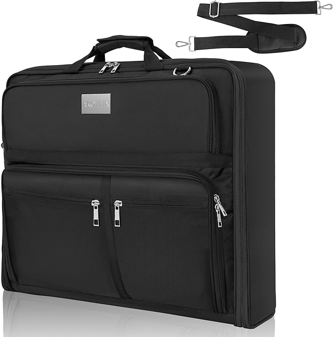 AKOZLIN Travel Luggage Garment Bag Foldable Hanging Suit Bag with Shoulder Strap For Men Women Business Black