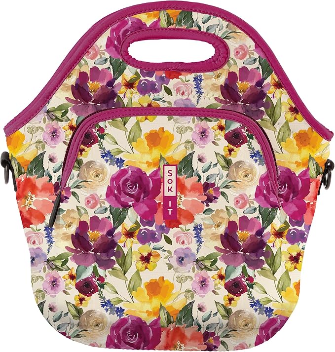 Sok It LunchTote Zippered Bag Insulated Neoprene Caddy (Blooming Bright, X-Large 6.5 Quart Lunch Tote)