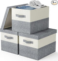 Fabric Large Storage Bins with Lids 3 Pack Collapsible, Linen Closet Organizers and Storage, Baskets for Organizing, Purse Organizer for Closet, Shelf Baskets, 15x10.6x10