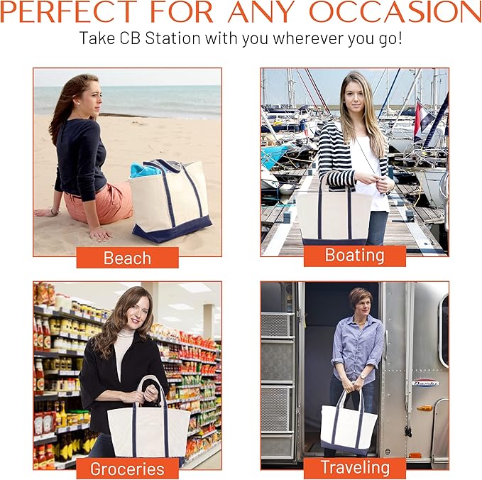 CB STATION Medium Classic Canvas Tote Bag for Women, Top Zipper Closure, Outer Pocket, Daily Essentials, Groceries, Traveling