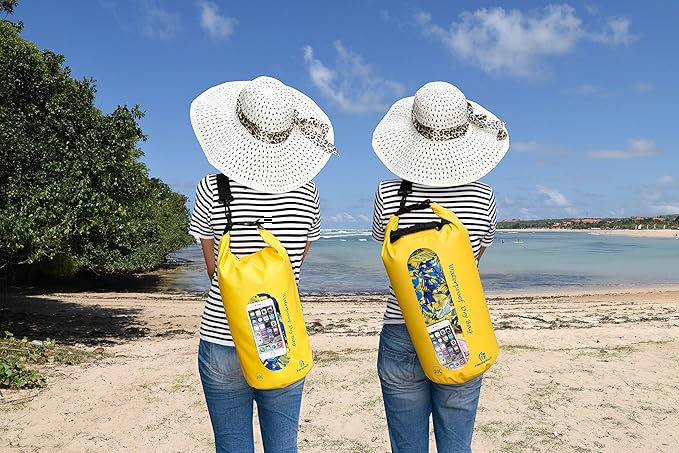 Freegrace Waterproof Dry Bags Set of 3 Dry Bag with 2 Zip Lock Seals & Detachable Shoulder Strap, Waist Pouch & Phone Case - Can Be Submerged Into Water - for Swimming (Yellow(Window), 10L)