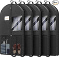 Travel Garment Bag Suits Clothes : 43 Inch 5 Packs Lightweight Breathable Zippered Black Fabric - Clothes Carry Short Men - Wardrobe Carry Coat Jacket Uniform Tuxedo Shirt