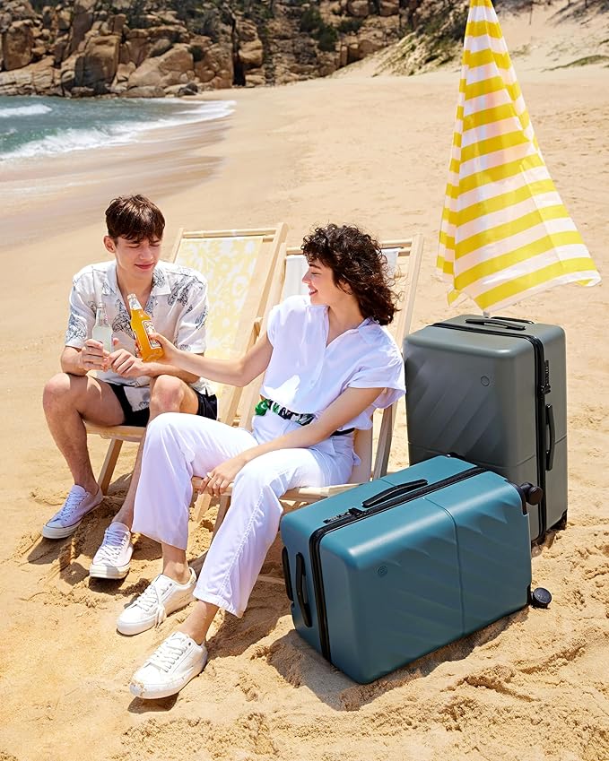 Trunk Luggage 26 Inch, Medium Checked Luggage with Double Spinner Wheels, Anti-Burst Zipper, Hard Case PC Suitcase, Lightweight Travel Luggage, TSA Approved (Pearl White, Hudson)