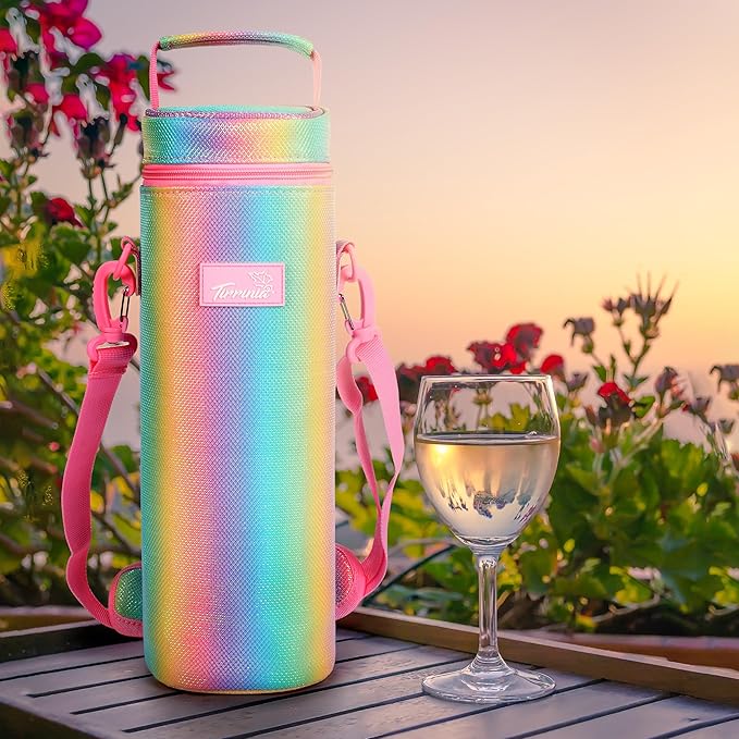 Tirrinia Single Bottle Wine Carrier Bag, Insulated Travel Cooler Tote with Shoulder Strap for Picnic, Party, BYOB Restaurant, Portable One Bottle Chiller Container, Gift for Wine Lovers