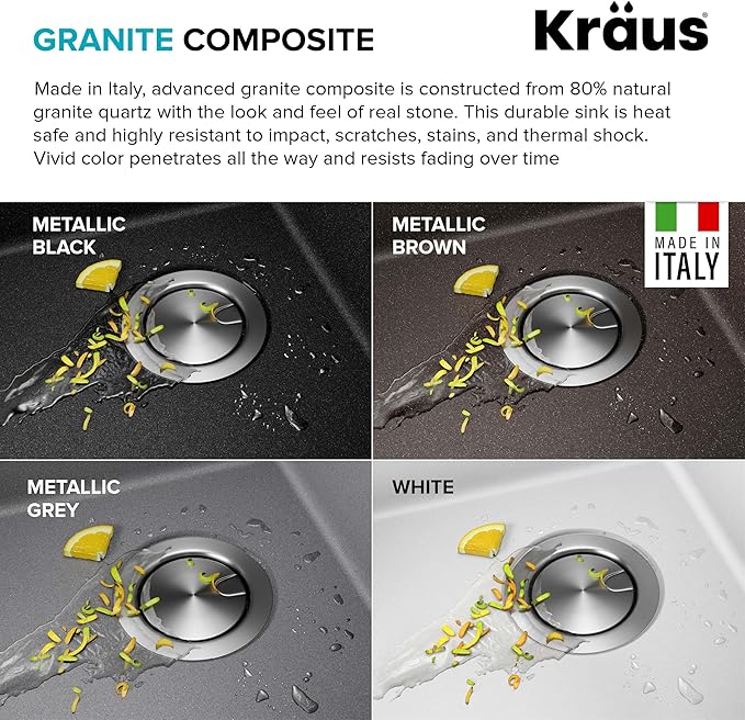 KRAUS Bellucci 25-inch Granite Workstation Drop In Top Mount Single Bowl Kitchen Sink in Metallic Black with Accessories, KGTW12-25MBL