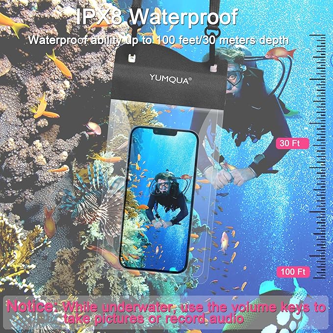 Large Waterproof Phone Pouch 2 Pack, IPX8 Waterproof Cell Phone Case Dry Bag Compatible with iPhone 15 14 13 12 Pro Max, Galaxy S23 Ultra S22 Pixel 4 XL Phone Up to 7.5", Black+Yellow