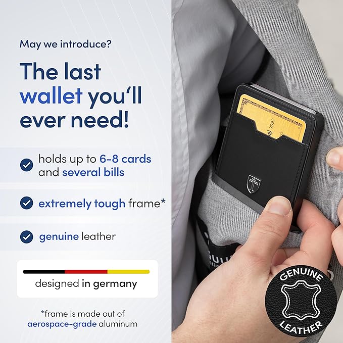 TRAVANDO Swype Slim Wallet for Men Metal RFID Blocking Mens Wallet Card Case (Real Leather Black)