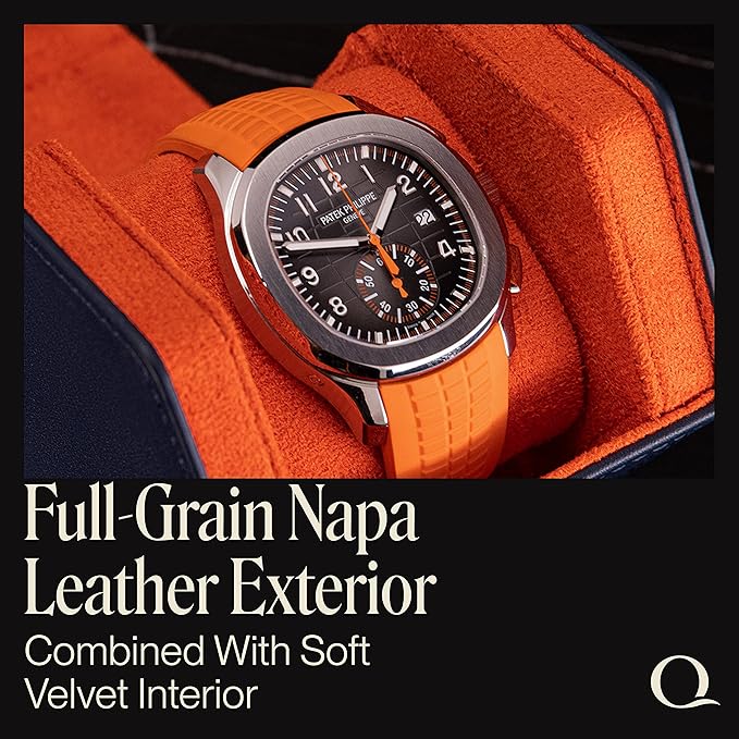 Leather Watch Cases for Men - Hexagon Single & Double Watch Roll Travel Case - Genuine Napa Leather with Velvet Interior - Storage & Display Holder for 1 Watch or 2 Watches