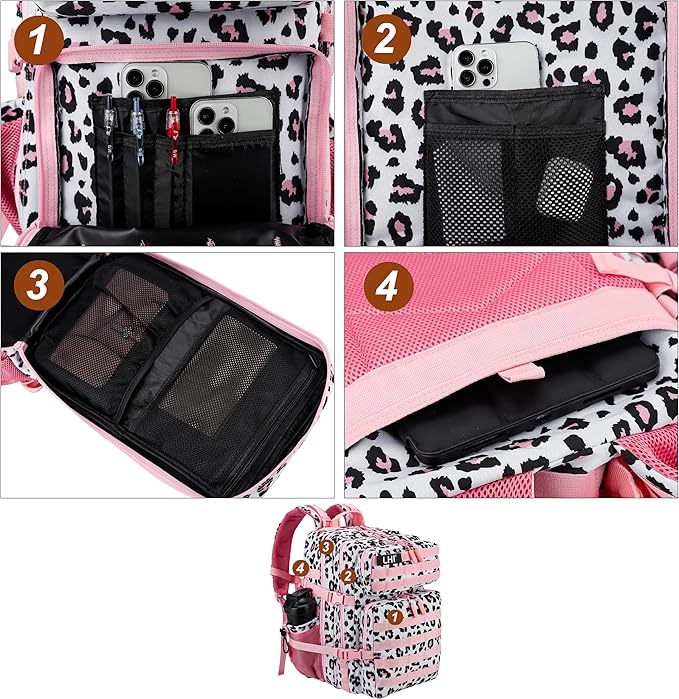 LHI Military Tactical Backpack for Men and Women 45L Army 3 Days Assault Pack Bag Large Rucksack with Molle System - Pink Leopard