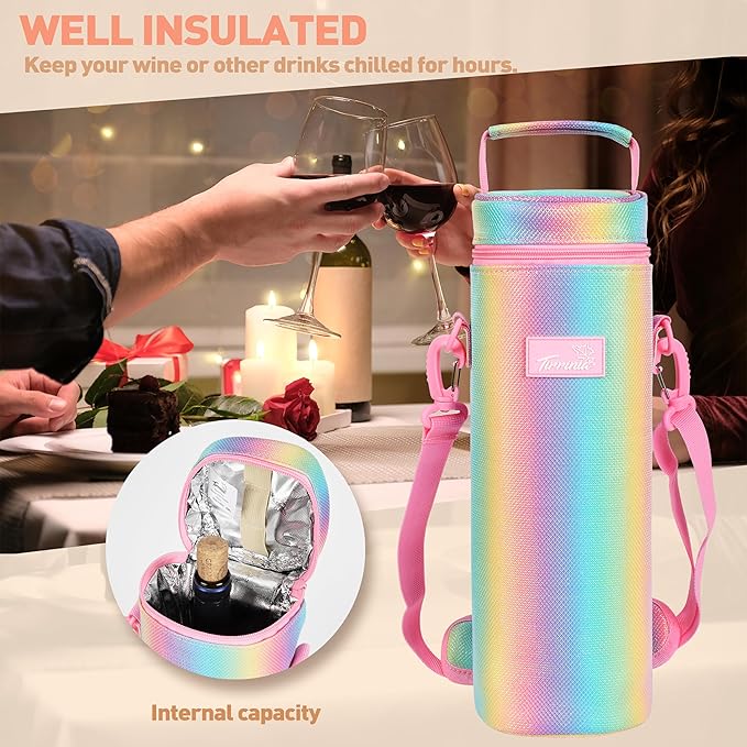 Tirrinia Single Bottle Wine Carrier Bag, Insulated Travel Cooler Tote with Shoulder Strap for Picnic, Party, BYOB Restaurant, Portable One Bottle Chiller Container, Gift for Wine Lovers