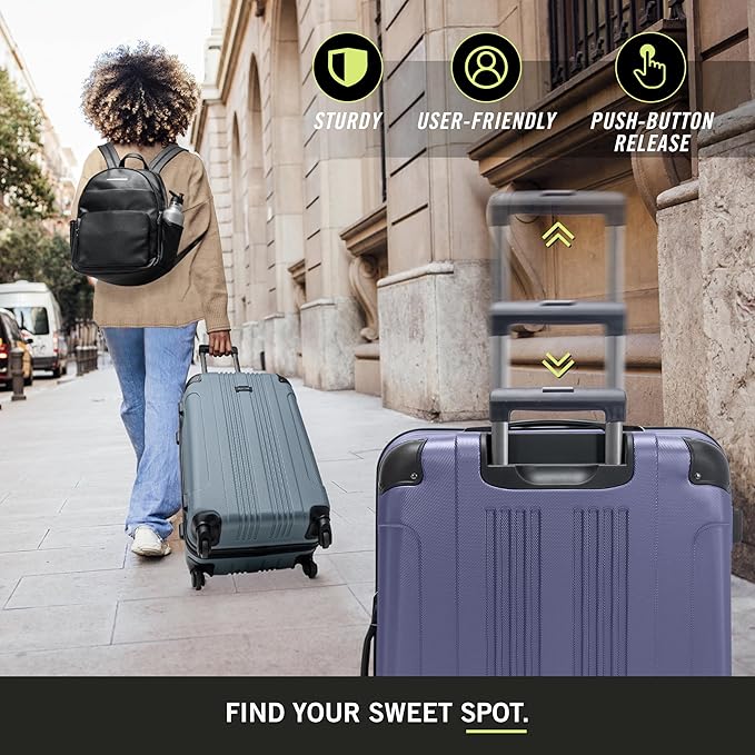 Kenneth Cole REACTION Out of Bounds Lightweight Hardshell 4-Wheel Spinner Luggage, Smokey Purple, 24-Inch Checked