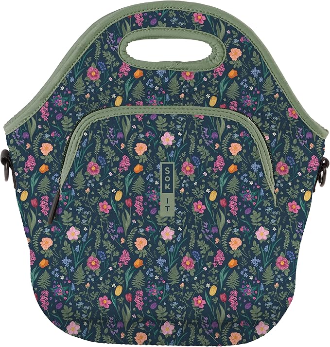Sok It LunchTote Zippered Bag Insulated Neoprene Caddy (Spring Noir, X-Large 6.5 Quart Lunch Tote)