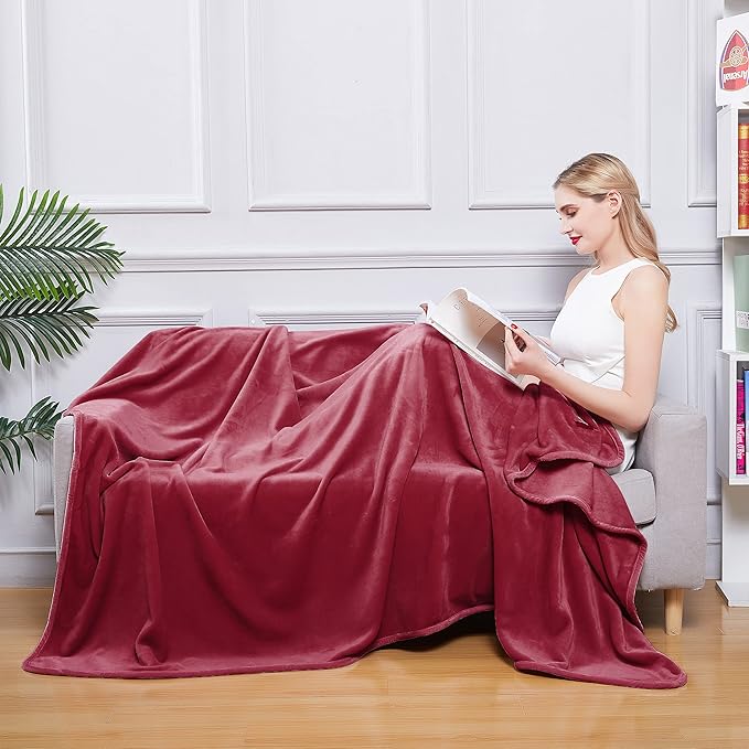 Surii Home Luxury Microfiber Flannel Blanket, Super Soft, Warm, Cozy, Fluffy, and Breathable, Perfect Throws for Bed, Couch, Sofa, for All Season Use. 350GSM Travel Size 50x60 Inches (Burgundy)