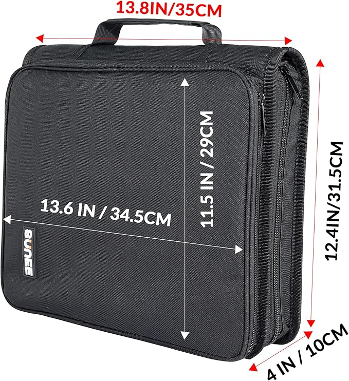 SUNEE Zippered Binder Bag with Handle, 2-Inch 3-Ring O-Ring, 500-Sheet Capacity, Includes Zip Pocket, 5-Tab Expanding File Folder, Multi-Pocket Organizer Binder Suitable for Middle School, Black