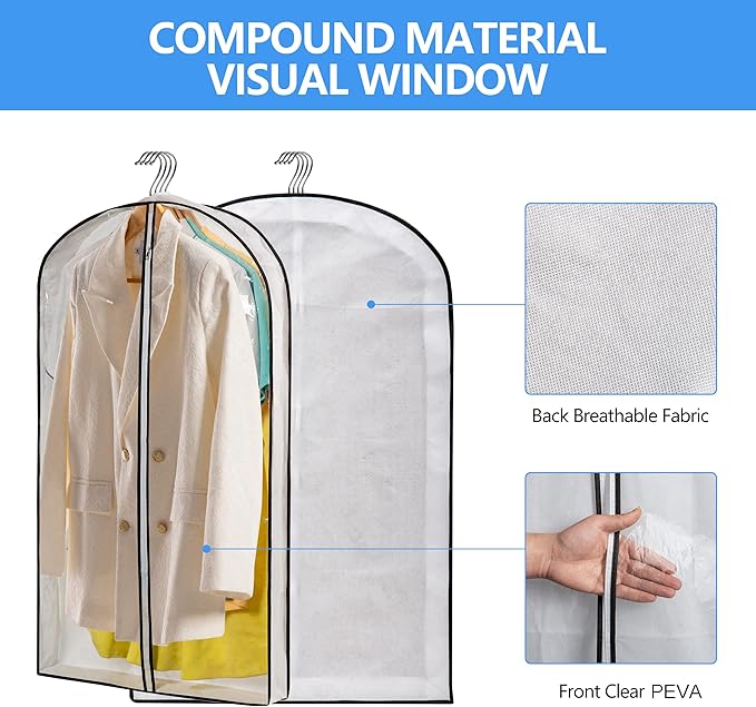 Clear Plastic Hanging Clothes Bags with 4" Gusseted Garment Bags for Storage, Suits, Coats, Sweaters, Shirts - 24" x 40" x 4"",3 Pack
