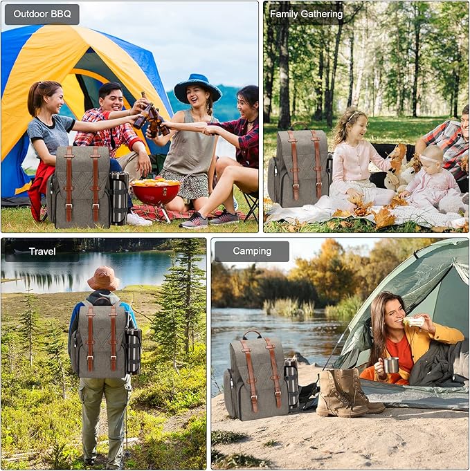 Picnic Backpack for 4 Person with Large Insulated Cooler Bag, Picnic Basket Set with Wine Pouch,Waterproof Picnic Blanket & Cutlery Set. Perfect for Beach, Camping, Party,Wedding Gift for Couple,Brush