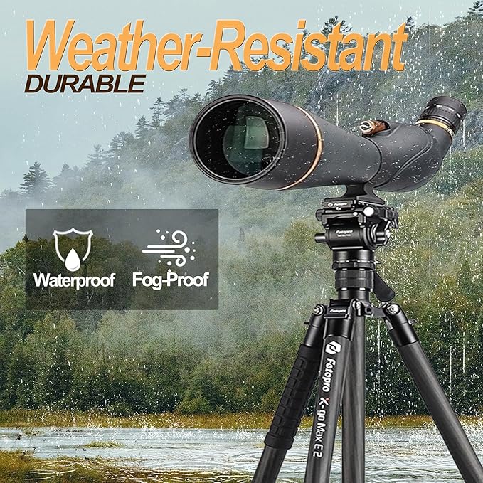 Fotopro 25-75x100 Spotting Scope for Bird Watching, X-Go Max E 2 Carbon Fiber Travel Tripod, Compact and Lightweight for Wildlife and Moon Viewing