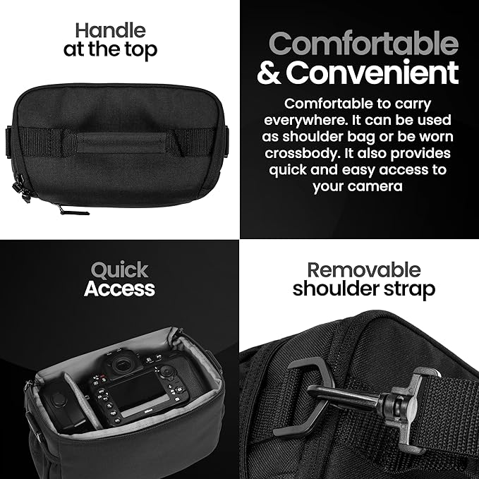 Tamrac Jazz 45 v2.0 Camera Bag for Photographers, Camera Case for Photography Accessories, Shoulder Bag for DSLR and Mirrorless Cameras, Crossbody Camera Bag, Travel Camera Carrying Case – Black