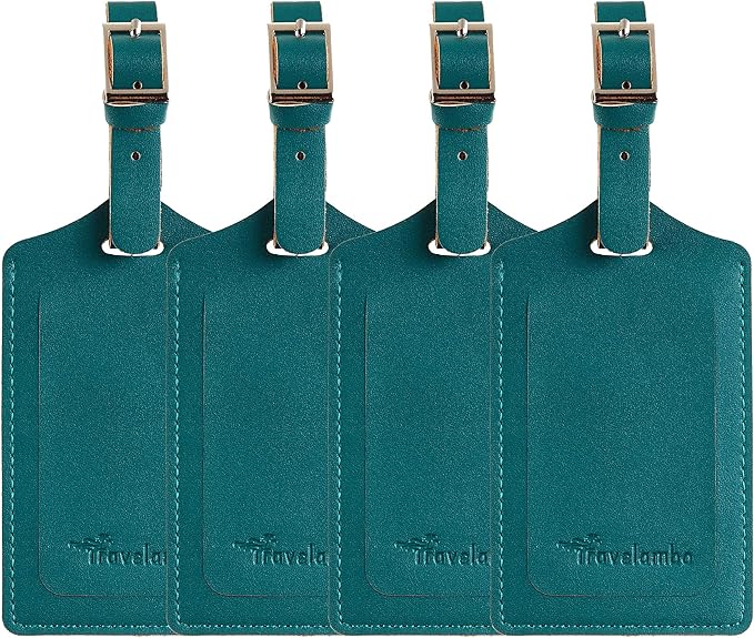 Travelambo Luggage Tags for Suitcases PU Leather Travel Tags Bag Tags Privacy Protection Travel Essentials