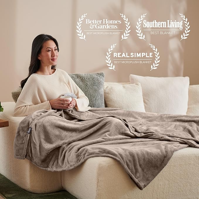 Bare Home Fleece Blanket - Full/Queen - Ultra-Soft Lightweight for Bed, Sofa, and Couch - Luxury Microplush - Cozy Warm Blanket (Full/Queen, Taupe)