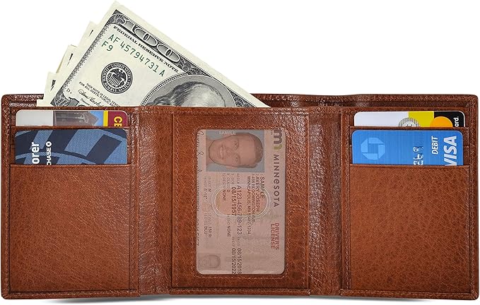 BULL GUARD Leather Trifold Wallets For Men with ID and RFID Blocking Great For Work, Sports, Outdoors