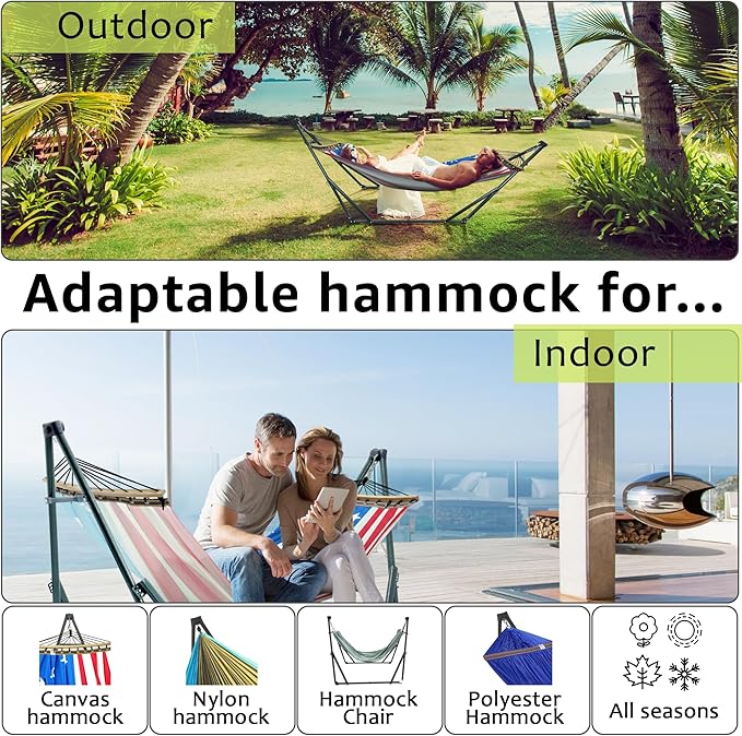 Tranquillo Sturdy Steel Hammock with Stand Premium Cotton Canvas Hammock, 600 lbs Capacity Hammock Stand Folding, Portable 30-Second Fold Unfold, for Camping, American Flag