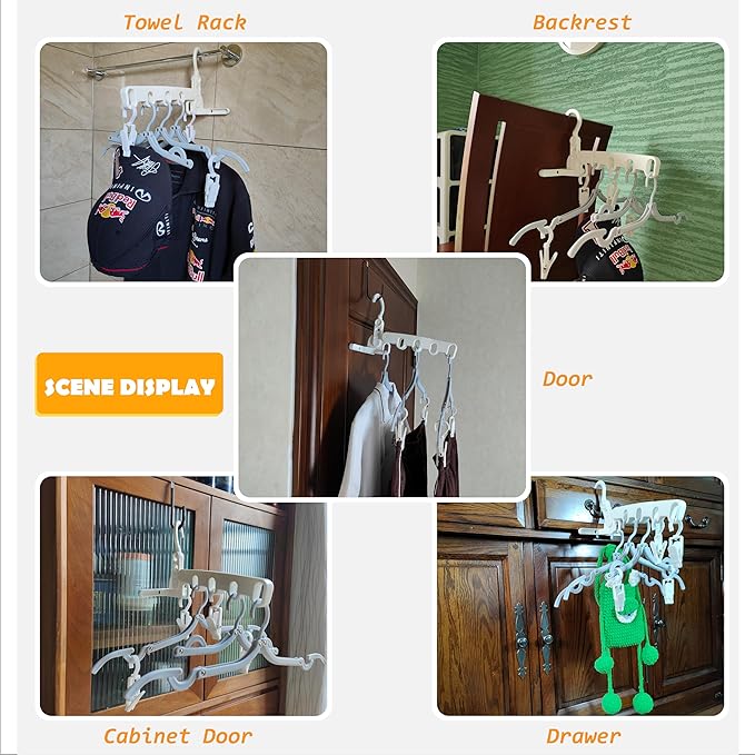 Over The Door Hooks Hanger,Foldable Portable Folding Hangers,Hanging Rack,Clips,Essentials for Cruise,Vacation,Camping,RV,Road Trip,Hotel,Business Travel, Student Apartment(White Bag)