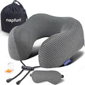 napfun Travel Pillow, 100% Pure Memory Foam Neck Pillows for Travel Airplane Headrest Flight Plane Accessories, Deep Grey, Medium (120-200LB)